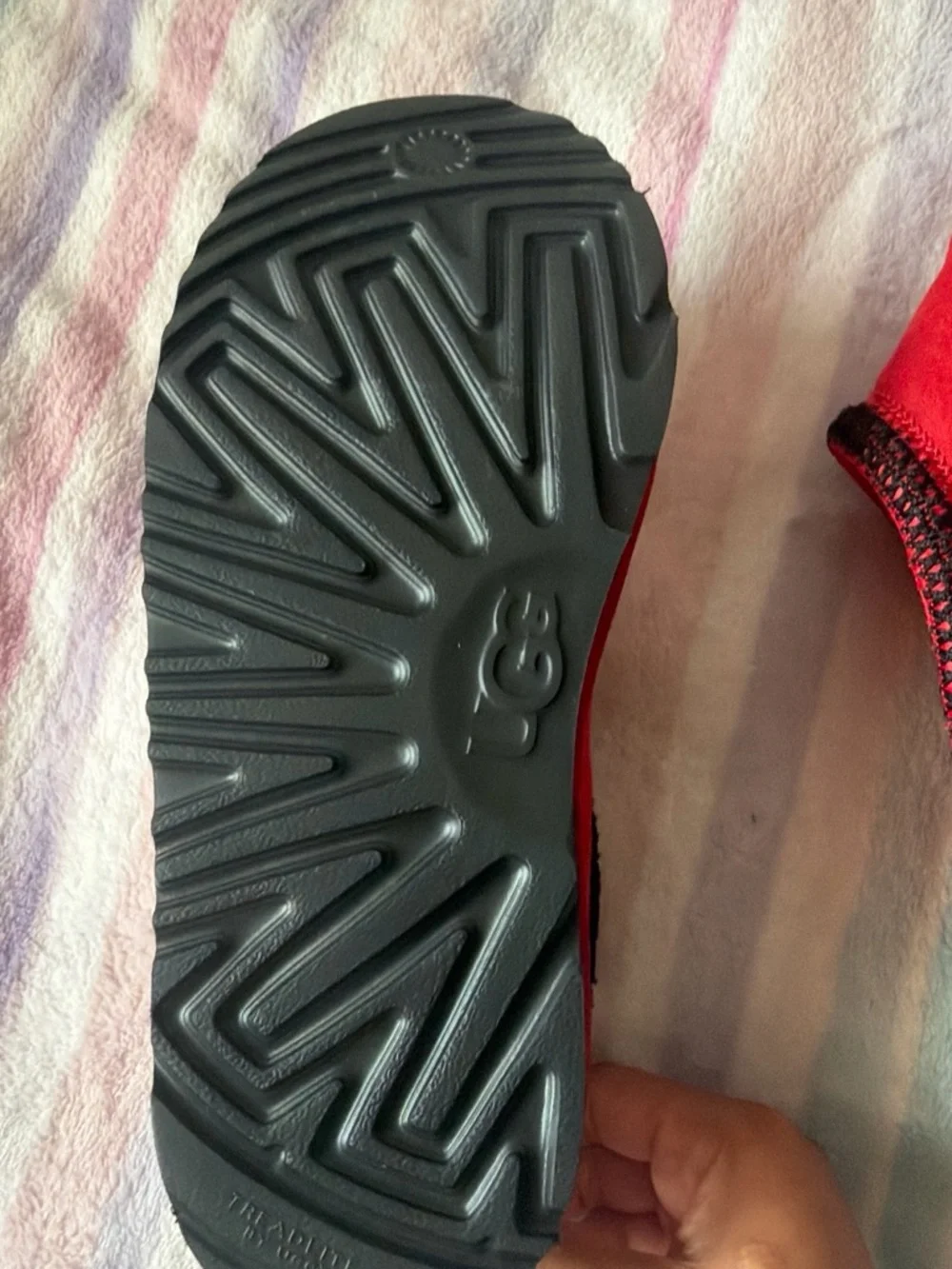 UGG Kids Red Slip-On Suede Clog with Black Sole